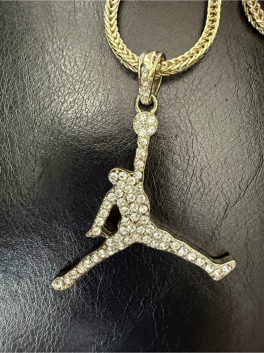 Gold Tone Pavé Jumpman-Style Pendant Necklace - Men's Jewelry